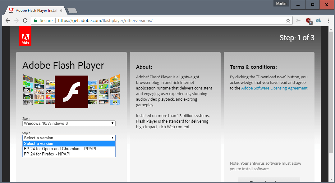 Adobe Flash Player Windows 10 Chrome